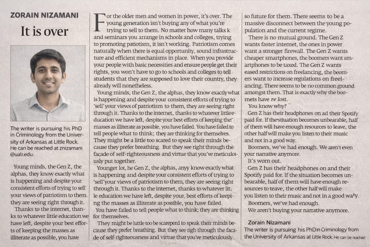 It Is Over Author: Zorain Nizamani